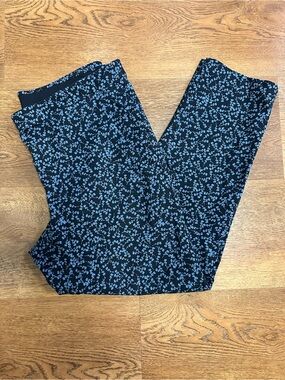 J. Jill pull-on pants navy blue base w/ delicate light blue floral pattern Sz 16
